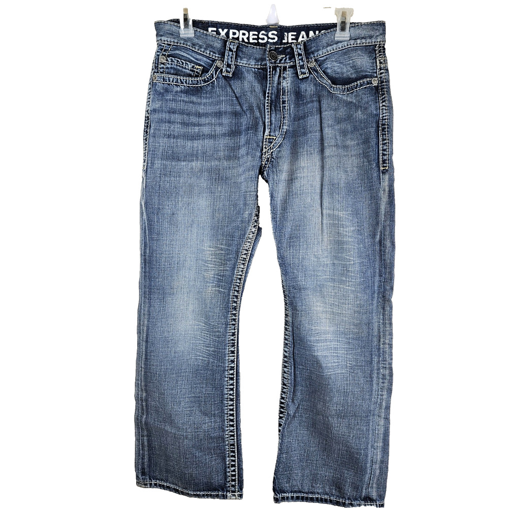 Express Jeans Blake 36x29 Loose Low Rise Boot Cut Blue Fade Whisker Y2K Men’s